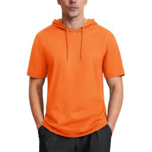imageMAGCOMSEN Mens Short Sleeve Hoodie Cotton Hooded T Shirts Lightweight Sweatshirt Hoodies PulloverOrange