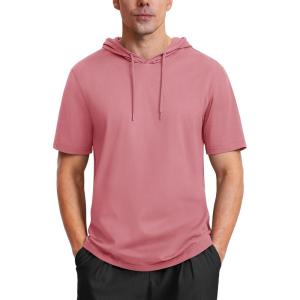 imageMAGCOMSEN Mens Short Sleeve Hoodie Cotton Hooded T Shirts Lightweight Sweatshirt Hoodies PulloverPink