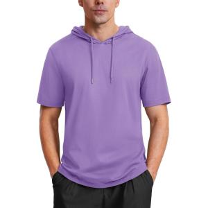 imageMAGCOMSEN Mens Short Sleeve Hoodie Cotton Hooded T Shirts Lightweight Sweatshirt Hoodies PulloverPurple