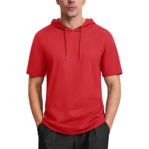 imageMAGCOMSEN Mens Short Sleeve Hoodie Cotton Hooded T Shirts Lightweight Sweatshirt Hoodies PulloverTomato Red