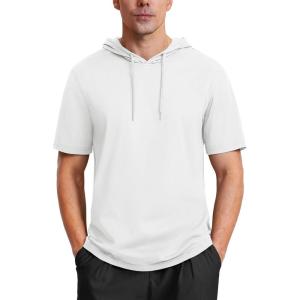 imageMAGCOMSEN Mens Short Sleeve Hoodie Cotton Hooded T Shirts Lightweight Sweatshirt Hoodies PulloverWhite