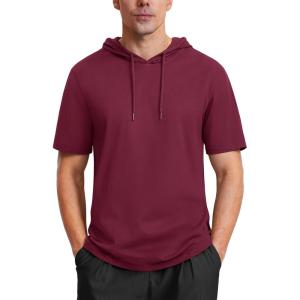 imageMAGCOMSEN Mens Short Sleeve Hoodie Cotton Hooded T Shirts Lightweight Sweatshirt Hoodies PulloverWine Red
