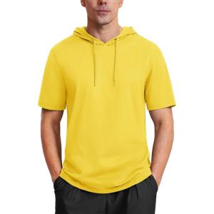 imageMAGCOMSEN Mens Short Sleeve Hoodie Cotton Hooded T Shirts Lightweight Sweatshirt Hoodies PulloverYellow