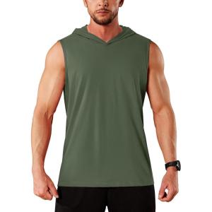 imageMAGCOMSEN Mens Tank Top Sleeveless Hoodie Cotton TShirt Summer Casual Shirt Muscle TeeArmy Green