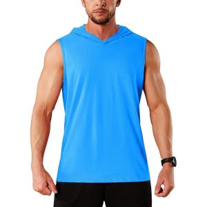 imageMAGCOMSEN Mens Tank Top Sleeveless Hoodie Cotton TShirt Summer Casual Shirt Muscle TeeAzure