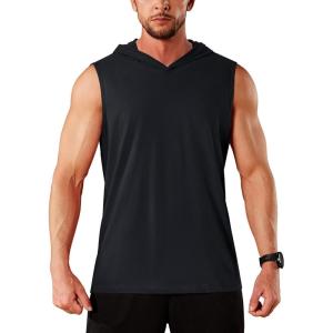 imageMAGCOMSEN Mens Tank Top Sleeveless Hoodie Cotton TShirt Summer Casual Shirt Muscle TeeBlack