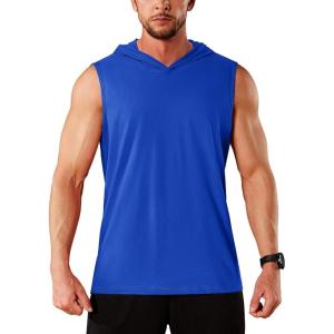 imageMAGCOMSEN Mens Tank Top Sleeveless Hoodie Cotton TShirt Summer Casual Shirt Muscle TeeColor Blue