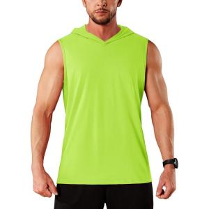 imageMAGCOMSEN Mens Tank Top Sleeveless Hoodie Cotton TShirt Summer Casual Shirt Muscle TeeFluorescent Green