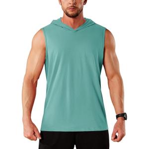 imageMAGCOMSEN Mens Tank Top Sleeveless Hoodie Cotton TShirt Summer Casual Shirt Muscle TeeGrey Green