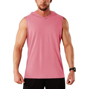imageMAGCOMSEN Mens Tank Top Sleeveless Hoodie Cotton TShirt Summer Casual Shirt Muscle TeeGrey Pink