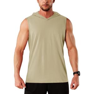 imageMAGCOMSEN Mens Tank Top Sleeveless Hoodie Cotton TShirt Summer Casual Shirt Muscle TeeKhaki