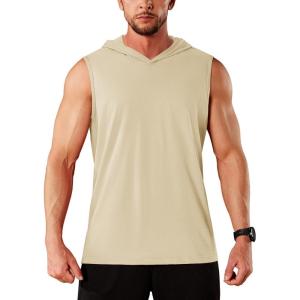 imageMAGCOMSEN Mens Tank Top Sleeveless Hoodie Cotton TShirt Summer Casual Shirt Muscle TeeLight Apricot