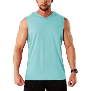imageMAGCOMSEN Mens Tank Top Sleeveless Hoodie Cotton TShirt Summer Casual Shirt Muscle TeeLight Lake Blue