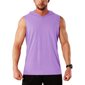 imageMAGCOMSEN Mens Tank Top Sleeveless Hoodie Cotton TShirt Summer Casual Shirt Muscle TeeLight Purple