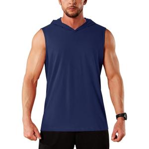 imageMAGCOMSEN Mens Tank Top Sleeveless Hoodie Cotton TShirt Summer Casual Shirt Muscle TeeNavy