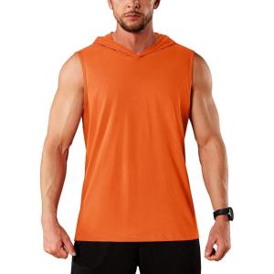 imageMAGCOMSEN Mens Tank Top Sleeveless Hoodie Cotton TShirt Summer Casual Shirt Muscle TeeOrange