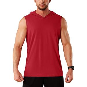 imageMAGCOMSEN Mens Tank Top Sleeveless Hoodie Cotton TShirt Summer Casual Shirt Muscle TeeTomato Red