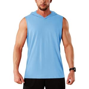 imageMAGCOMSEN Mens Tank Top Sleeveless Hoodie Cotton TShirt Summer Casual Shirt Muscle TeeWaterfall Blue