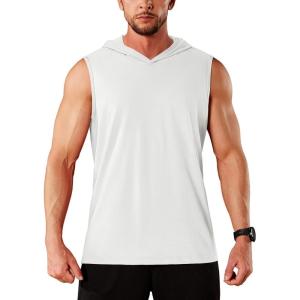 imageMAGCOMSEN Mens Tank Top Sleeveless Hoodie Cotton TShirt Summer Casual Shirt Muscle TeeWhite