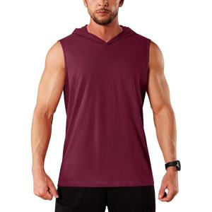 imageMAGCOMSEN Mens Tank Top Sleeveless Hoodie Cotton TShirt Summer Casual Shirt Muscle TeeWine Red