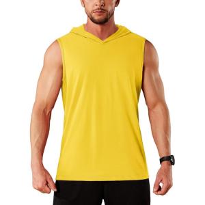 imageMAGCOMSEN Mens Tank Top Sleeveless Hoodie Cotton TShirt Summer Casual Shirt Muscle TeeYellow