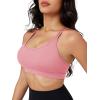 imageMAGCOMSEN Womens Strappy Sports Bra Padded Backless Sexy Low Impact MoistureWicking Wireless for Yoga Workout FitnessGrayish Pink