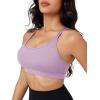 imageMAGCOMSEN Womens Strappy Sports Bra Padded Backless Sexy Low Impact MoistureWicking Wireless for Yoga Workout FitnessGrayish Purple