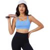 imageMAGCOMSEN Womens Strappy Sports Bra Padded Backless Sexy Low Impact MoistureWicking Wireless for Yoga Workout FitnessLight Blue