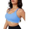 imageMAGCOMSEN Womens Strappy Sports Bra Padded Backless Sexy Low Impact MoistureWicking Wireless for Yoga Workout FitnessLight Blue