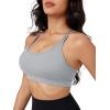 imageMAGCOMSEN Womens Strappy Sports Bra Padded Backless Sexy Low Impact MoistureWicking Wireless for Yoga Workout FitnessLight Gray