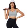 imageMAGCOMSEN Womens Strappy Sports Bra Padded Backless Sexy Low Impact MoistureWicking Wireless for Yoga Workout FitnessLight Gray