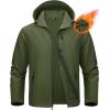 imageMAGCOMSEN Mens Waterproof Fleece Lined Rain Jacket Lightweight Softshell Raincoat with Hood Winter Hiking WindbreakerArmy Green