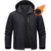 imageMAGCOMSEN Mens Waterproof Fleece Lined Rain Jacket Lightweight Softshell Raincoat with Hood Winter Hiking WindbreakerBlack