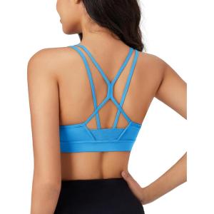 imageMAGCOMSEN Womens Strappy Sports Bra Padded Backless Sexy Low Impact MoistureWicking Wireless for Yoga Workout FitnessAzure Blue