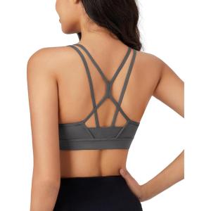 imageMAGCOMSEN Womens Strappy Sports Bra Padded Backless Sexy Low Impact MoistureWicking Wireless for Yoga Workout FitnessDark Gray