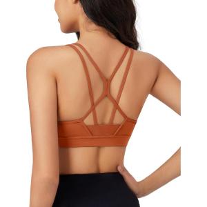 imageMAGCOMSEN Womens Strappy Sports Bra Padded Backless Sexy Low Impact MoistureWicking Wireless for Yoga Workout FitnessDark Orange