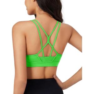 imageMAGCOMSEN Womens Strappy Sports Bra Padded Backless Sexy Low Impact MoistureWicking Wireless for Yoga Workout FitnessGrass Green
