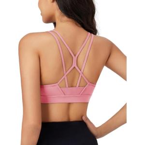 imageMAGCOMSEN Womens Strappy Sports Bra Padded Backless Sexy Low Impact MoistureWicking Wireless for Yoga Workout FitnessGrayish Pink