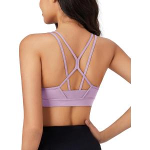 imageMAGCOMSEN Womens Strappy Sports Bra Padded Backless Sexy Low Impact MoistureWicking Wireless for Yoga Workout FitnessGrayish Purple