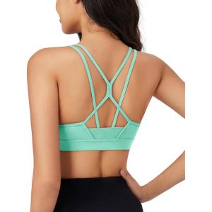 imageMAGCOMSEN Womens Strappy Sports Bra Padded Backless Sexy Low Impact MoistureWicking Wireless for Yoga Workout FitnessLight Lake Blue