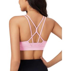 imageMAGCOMSEN Womens Strappy Sports Bra Padded Backless Sexy Low Impact MoistureWicking Wireless for Yoga Workout FitnessLight Pink