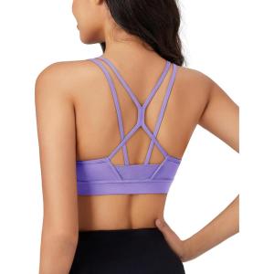 imageMAGCOMSEN Womens Strappy Sports Bra Padded Backless Sexy Low Impact MoistureWicking Wireless for Yoga Workout FitnessLight Purple