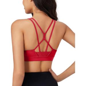 imageMAGCOMSEN Womens Strappy Sports Bra Padded Backless Sexy Low Impact MoistureWicking Wireless for Yoga Workout FitnessRed