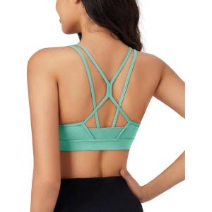 imageMAGCOMSEN Womens Strappy Sports Bra Padded Backless Sexy Low Impact MoistureWicking Wireless for Yoga Workout FitnessWaterfall Green