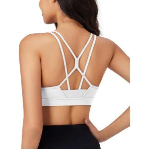 imageMAGCOMSEN Womens Strappy Sports Bra Padded Backless Sexy Low Impact MoistureWicking Wireless for Yoga Workout FitnessWhite