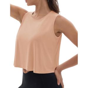 imageMAGCOMSEN Womens Workout Tank Tops Sleeveless Yoga Shirts Cropped Loose Fit Athletic Dry Fit Moisture WickingApricot