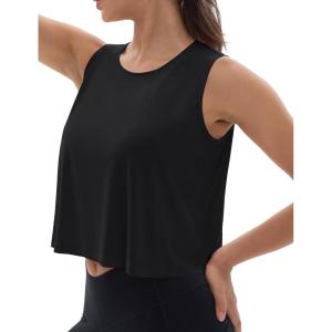 imageMAGCOMSEN Womens Workout Tank Tops Sleeveless Yoga Shirts Cropped Loose Fit Athletic Dry Fit Moisture WickingBlack