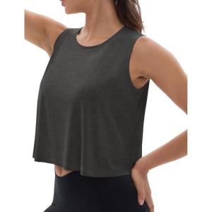 imageMAGCOMSEN Womens Workout Tank Tops Sleeveless Yoga Shirts Cropped Loose Fit Athletic Dry Fit Moisture WickingDark Grey