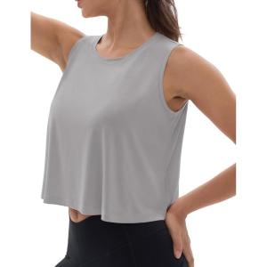 imageMAGCOMSEN Womens Workout Tank Tops Sleeveless Yoga Shirts Cropped Loose Fit Athletic Dry Fit Moisture WickingLight Grey