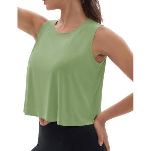 imageMAGCOMSEN Womens Workout Tank Tops Sleeveless Yoga Shirts Cropped Loose Fit Athletic Dry Fit Moisture WickingMist Green